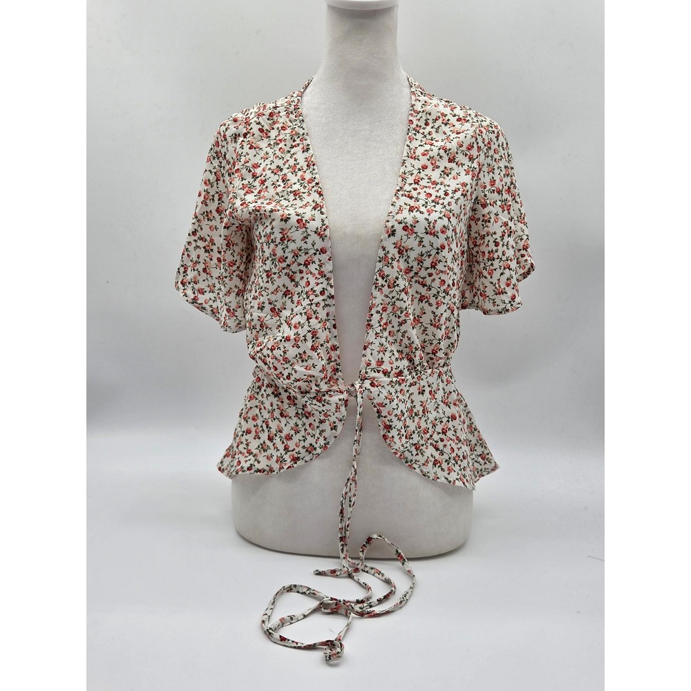 Honey Punch Women's M Ivory Floral Tie Front Peplum Blouse NWT 101-536